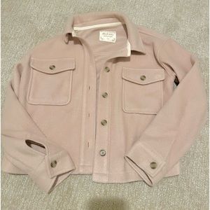 Altard State Cropped Pink Fleece Shacket Button Up